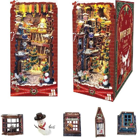 IBOHEYE Book Nook with LED Light - 3D Puzzles for Adults, DIY Miniature House Kit,3D Creative Decorative Bookend, Magic Book Nook, Perfect, Dollhouse Decorative Art