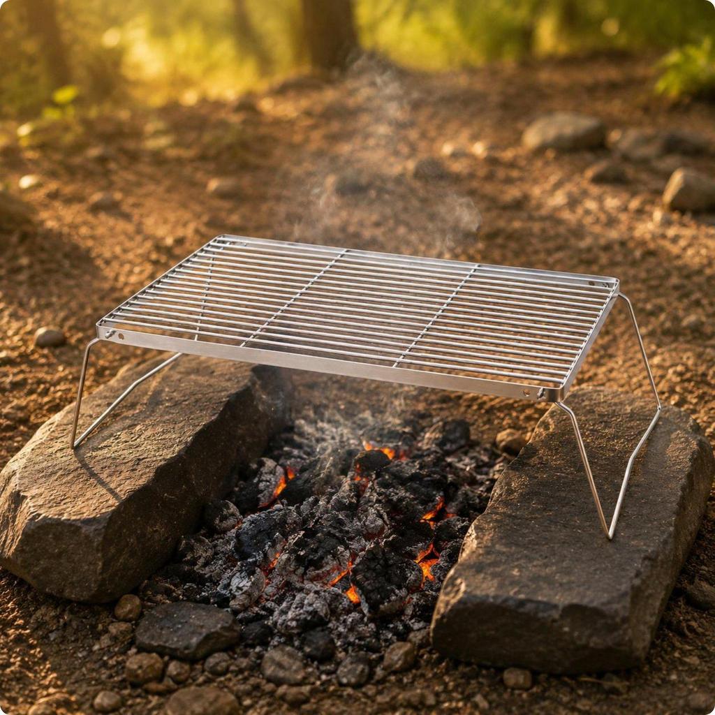 Folding Grill Grate Versatile Stainless Steel Rack Foldable Portable Barbecue Stand for