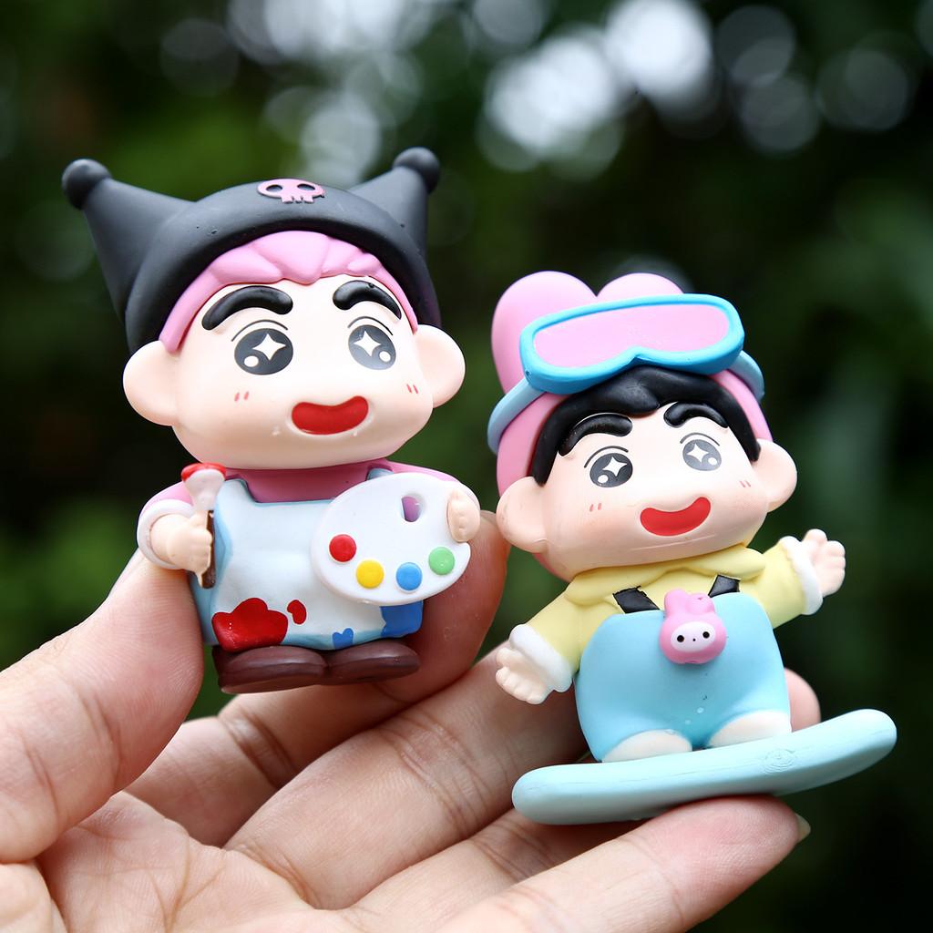 6pcs Crayon Shin Chan Bathing Driving Scene Model Ornament Set For Collectors And Kids