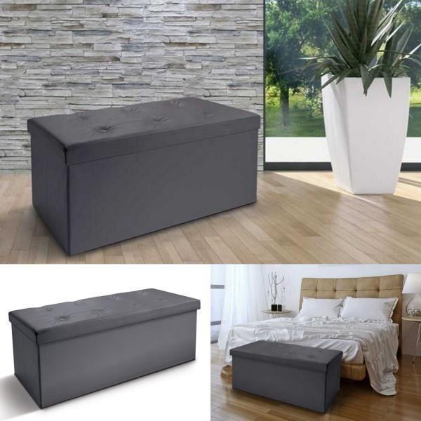 Bench with Foldable Storage Chest - Grey - 76 X 38 X 38 Cm