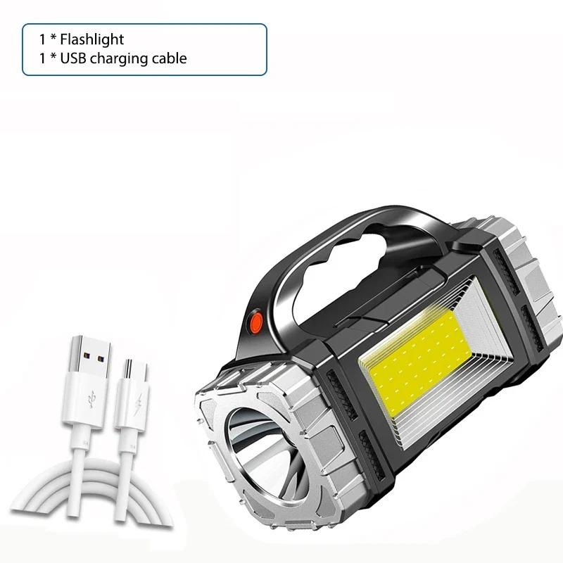 High Power Rechargeable LED Flashlight Multifunctional Portable Light with Side Light Waterproof Multiple Lighting Modes