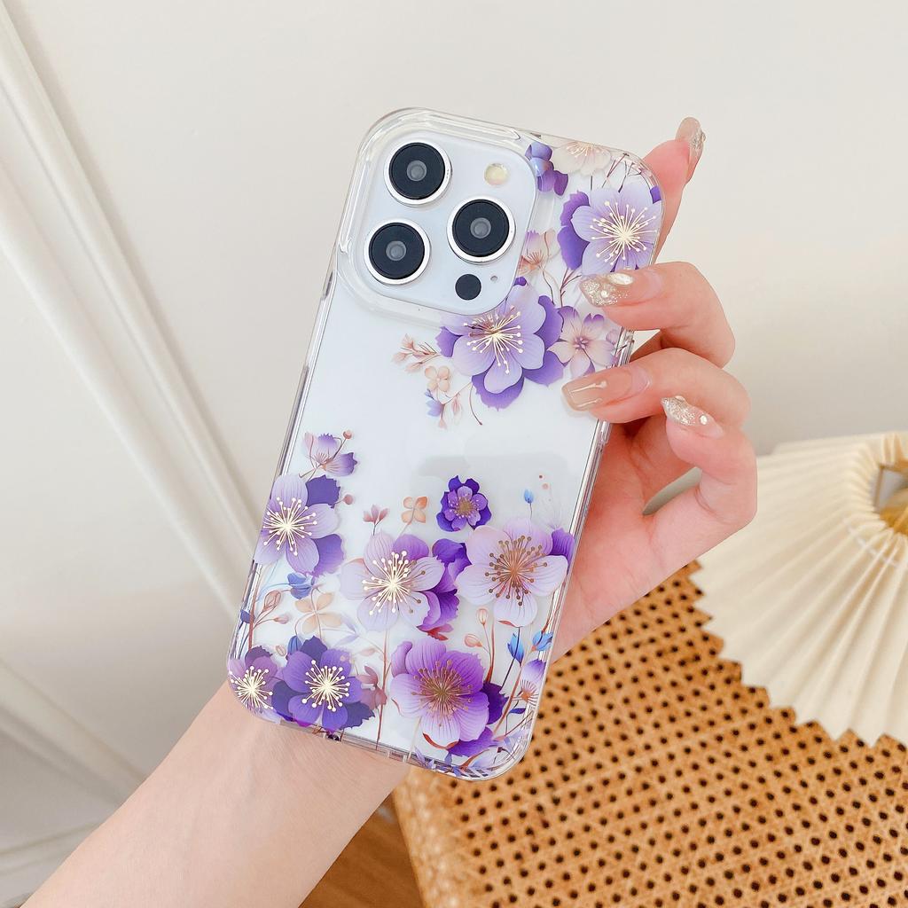 Hot Clear Luxury Design Electroplate Laser Flower Shockproof Mobile Cell Phone Case for iPhone 17 16 15 14 Plus 13 12 11 Pro Max