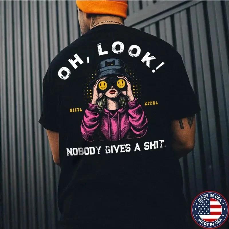 OH LOOK NOBODY GIVES A SH*T Blonde With Telescope Print Men s T-shirt M