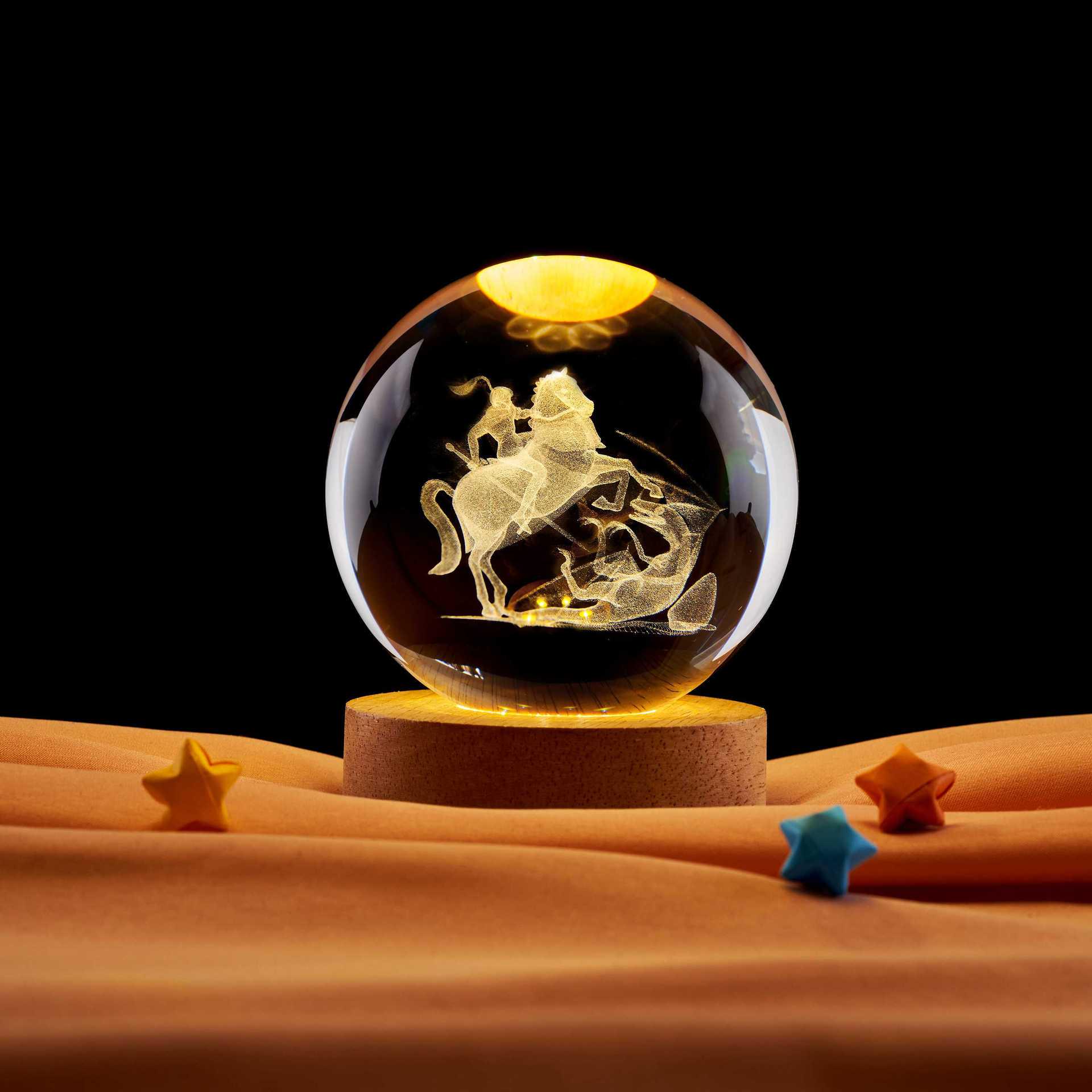 3D Carved Crystal Ball Night Light - USB Charging Music Box & Colored Bedroom Atmosphere Lamp