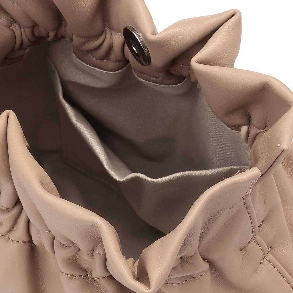 EFOLE Women's Faux Leather Shoulder Bag with Resin Chain, Gathered, Beige