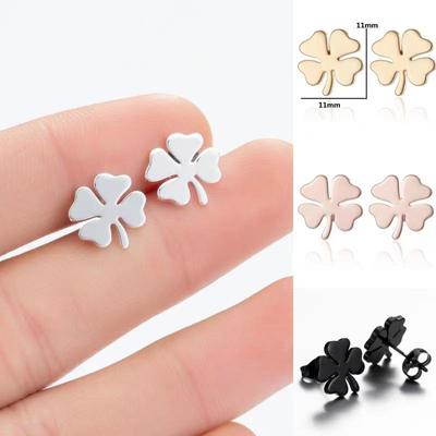 Temperament Simple Lucky Grass Earrings Four-Leaf Clover Earrings Stainless Steel Earrings