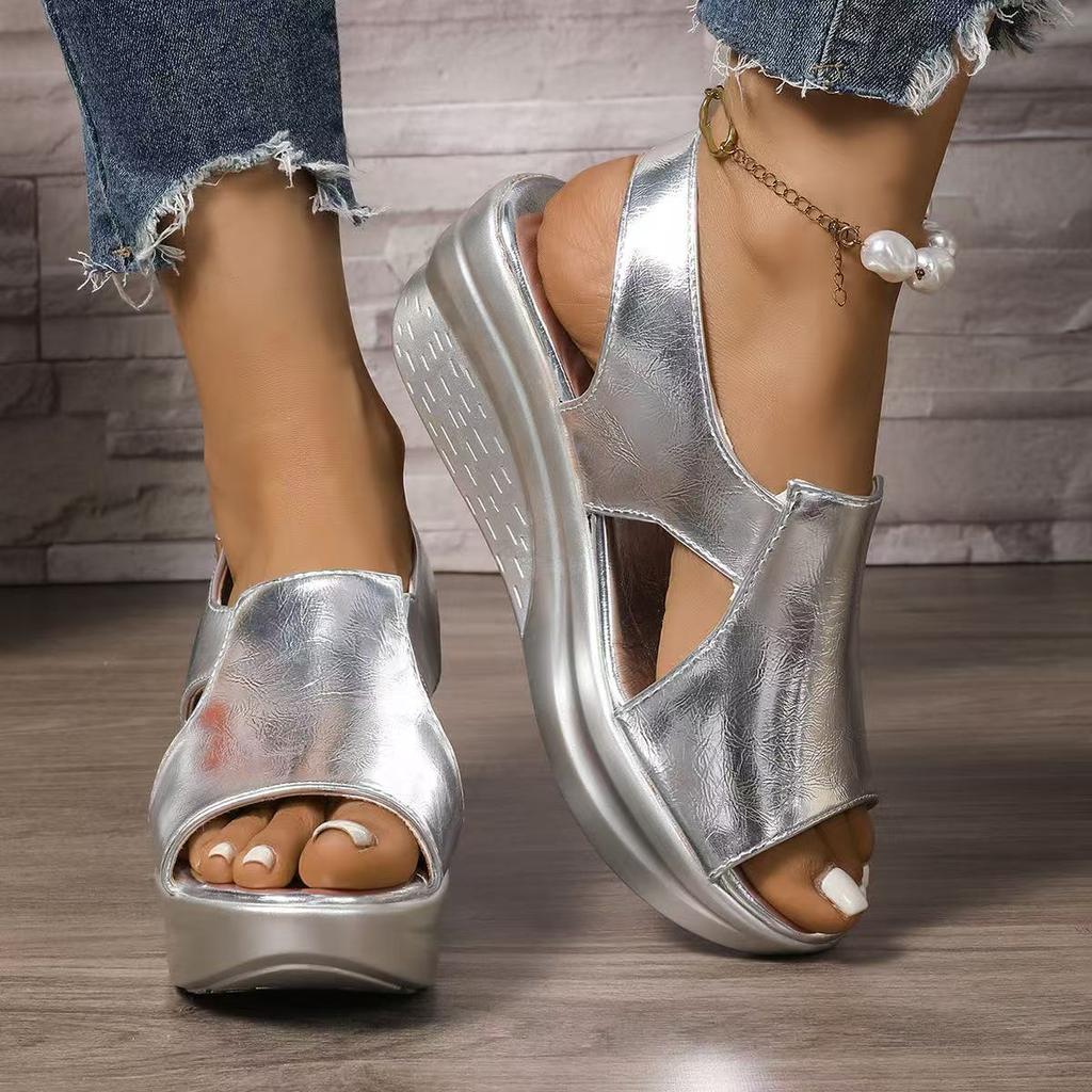 Fashion Peep Toe Women Wedge Sandals 2025 New Fashion Thick Sole Roman Sandals Back Strap Buckle Platform Shoes Woman Sandalias De Mujer