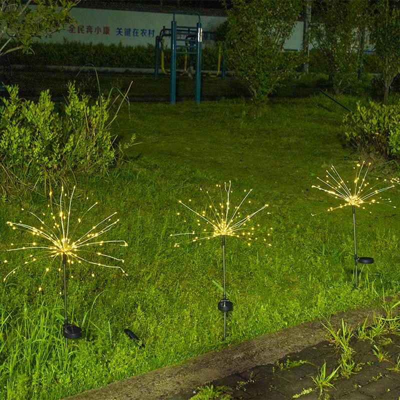 LED Solar powered ground mounted fireworks lights, outdoor waterproof courtyard decorative lights, starry sky dandelion lights 90 lights теплый белый