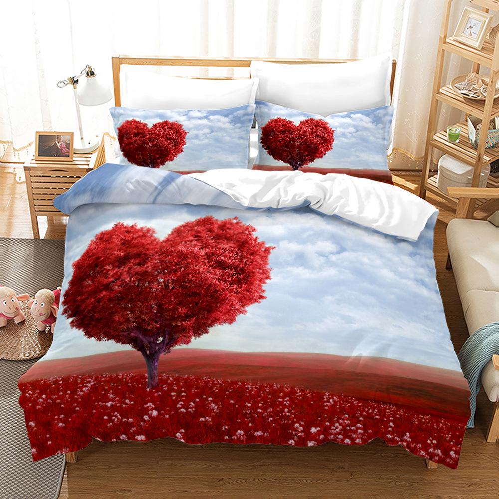 3D Love Bedding Set Couple Room Duvet Cover Pillowcase 2/3pcs Holiday Gift AU210 * 240 Full Size Romantic Love Quick Drying Soft Home Textile