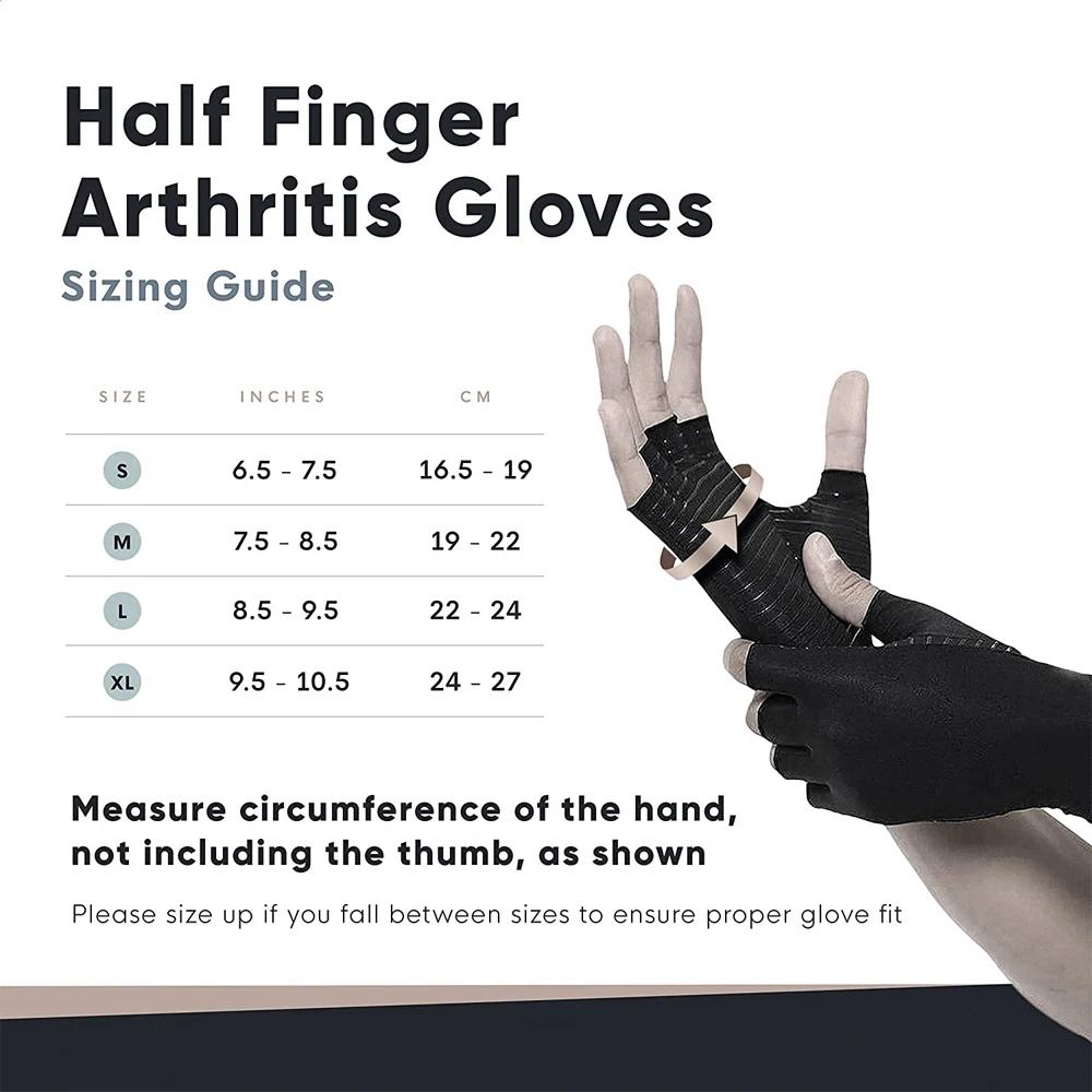 1Pair Copper Arthritis Compression Gloves Fingerless For Carpal Tunnel Rheumatoidtendonitis Computer Typing Joint Support