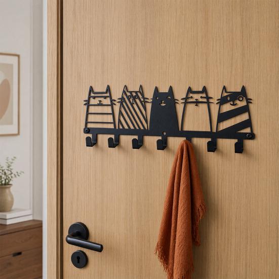 Metal Wall Mount Key Holder, Welcome Home Cat Dog Key Organizer Hook, Decorative Key Hanger Rack for Home Office Entryway