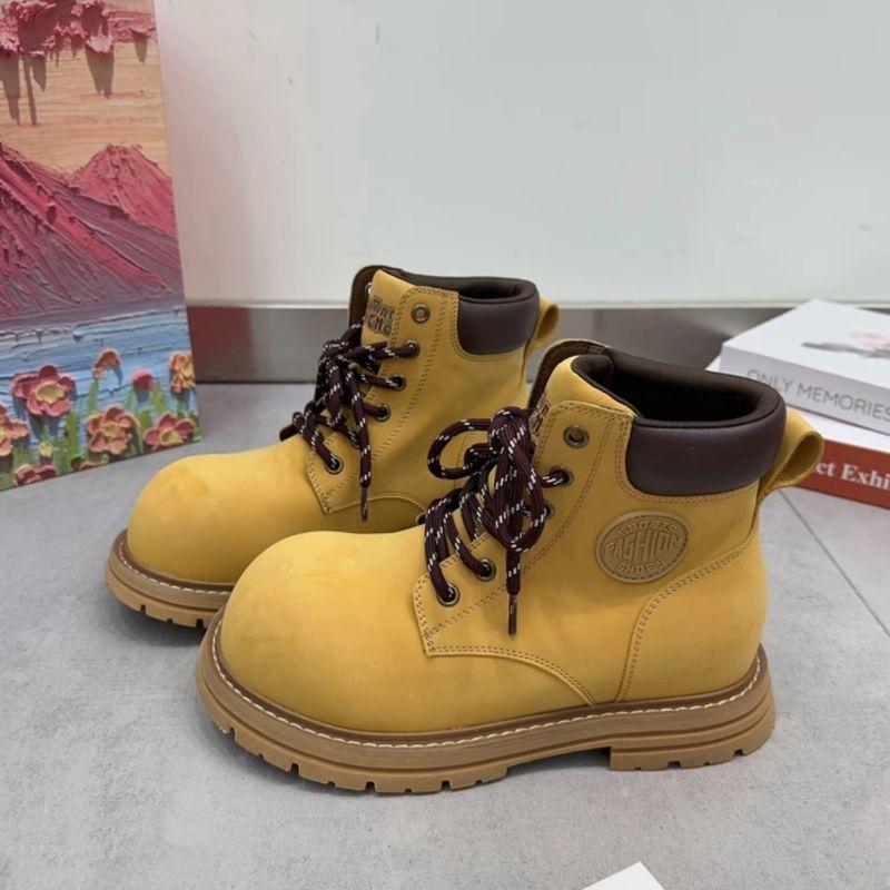 2025 autumn new tooling rhubarb boots Martin boots women's yellow short boots thick-soled high-top British wind locomotive boots tide