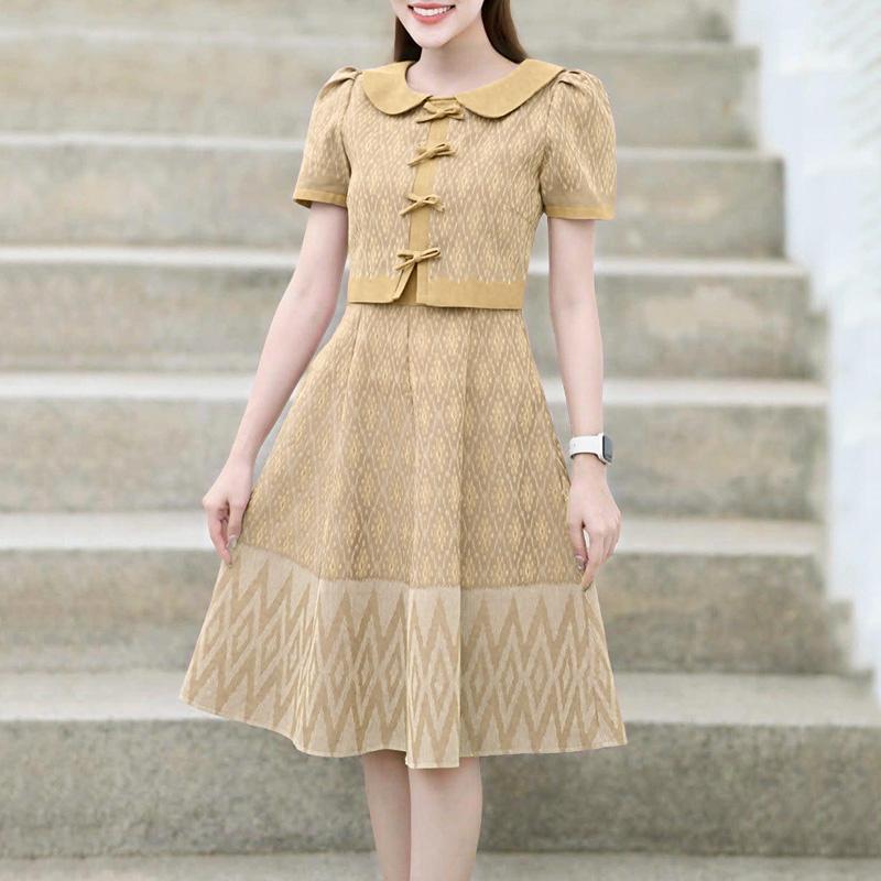 

ZANZEA Женское летнее повседневное платье с принтом и кукольным воротником и короткими рукавами 5XL хаки