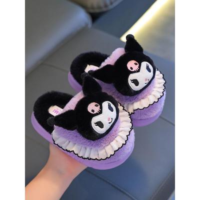 2024 Kuromi Cotton Children's Slippers - Girls' Autumn/Winter Warm Sanrio Year of the Horse Parent-Child Slippers