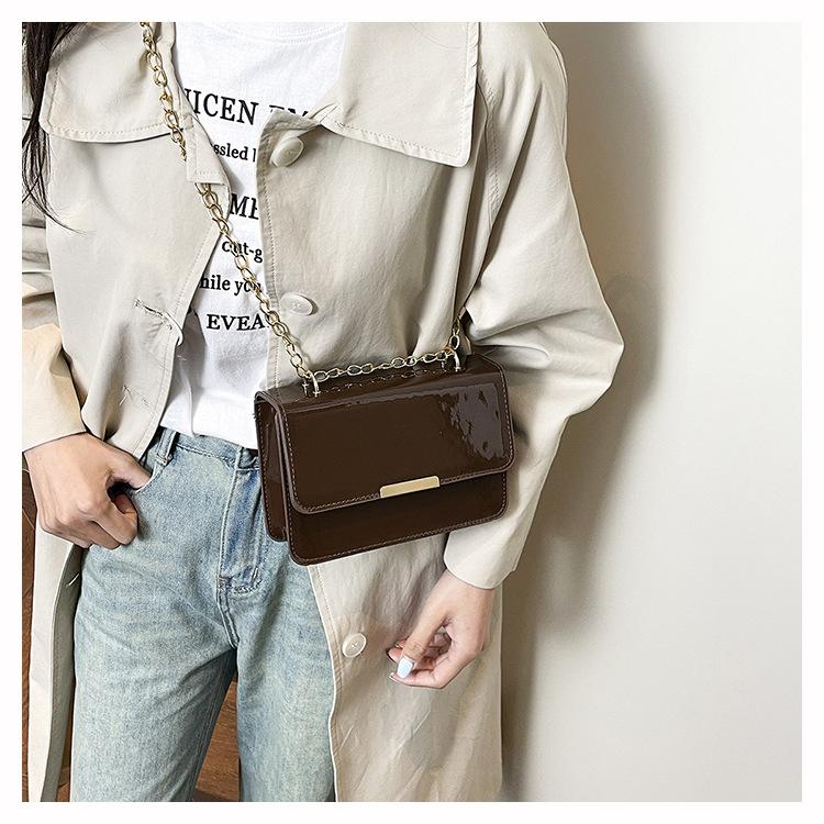 Vintage Solid Color Square Shoulder Bags for Women Textured Ladies Flap Pu Leather Crossbody Bag Simple Female Chain Handbags