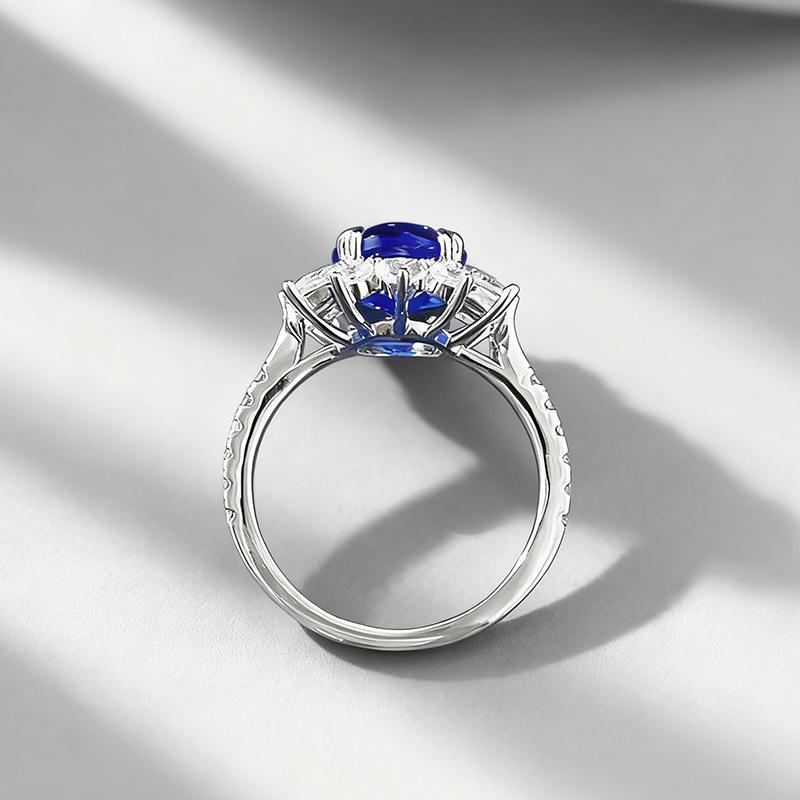 2025 S925 Silver Blue Flower Oval Ring - European & American Style