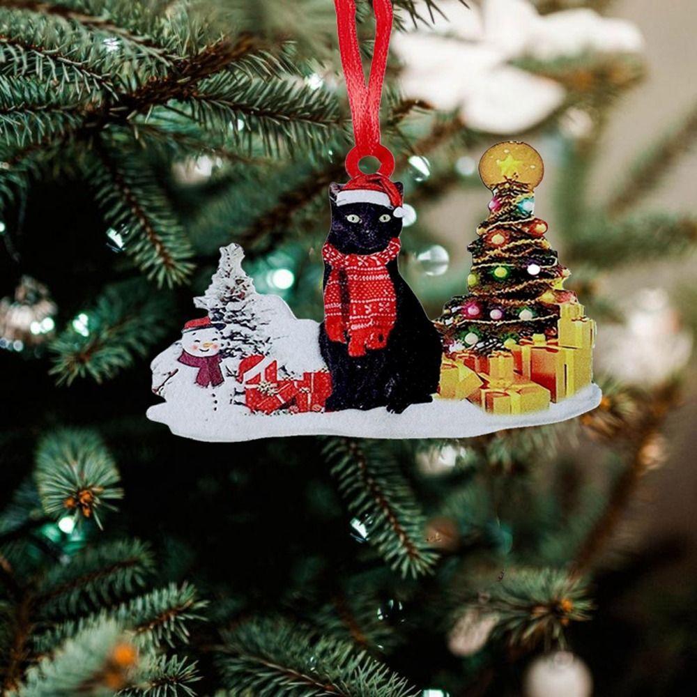 Decorative Cat Christmas Tree Pendant Wooden Christmas Decoration  New Year
