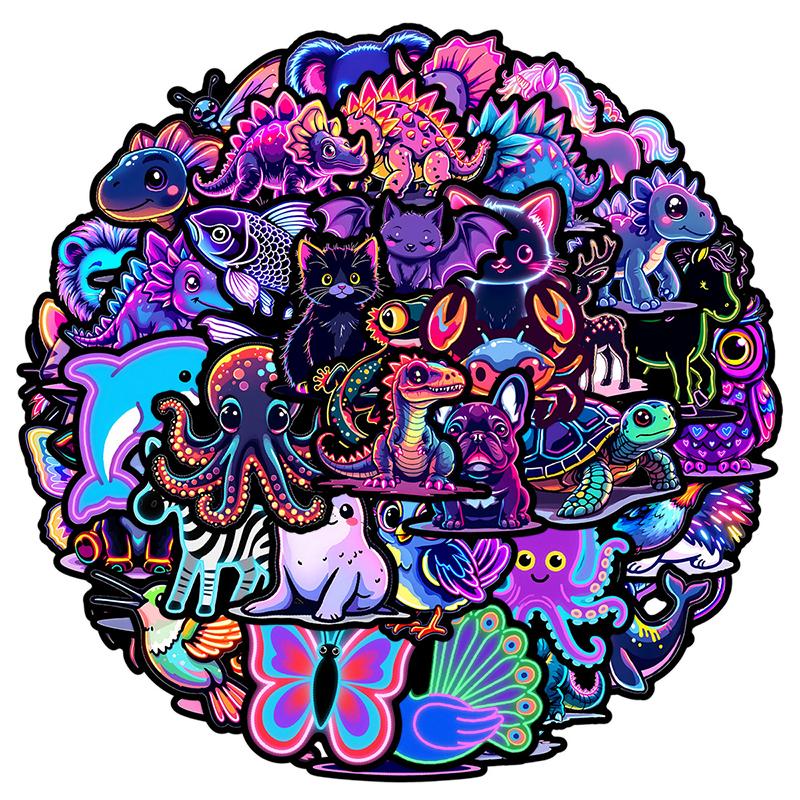50PCS Neon Animal Stickers Cute Kawaii Animal Sticker Waterproof Vinyl Decals Pack for Laptop Scrapbook Skateboard Phone
