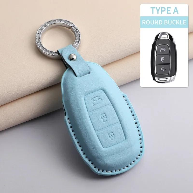 PU Leather Car Key Case Cover Holder Keychain Protective Shell for Hyundai Creta Ix35 Ix45 I10 I30 I40 Remote Key