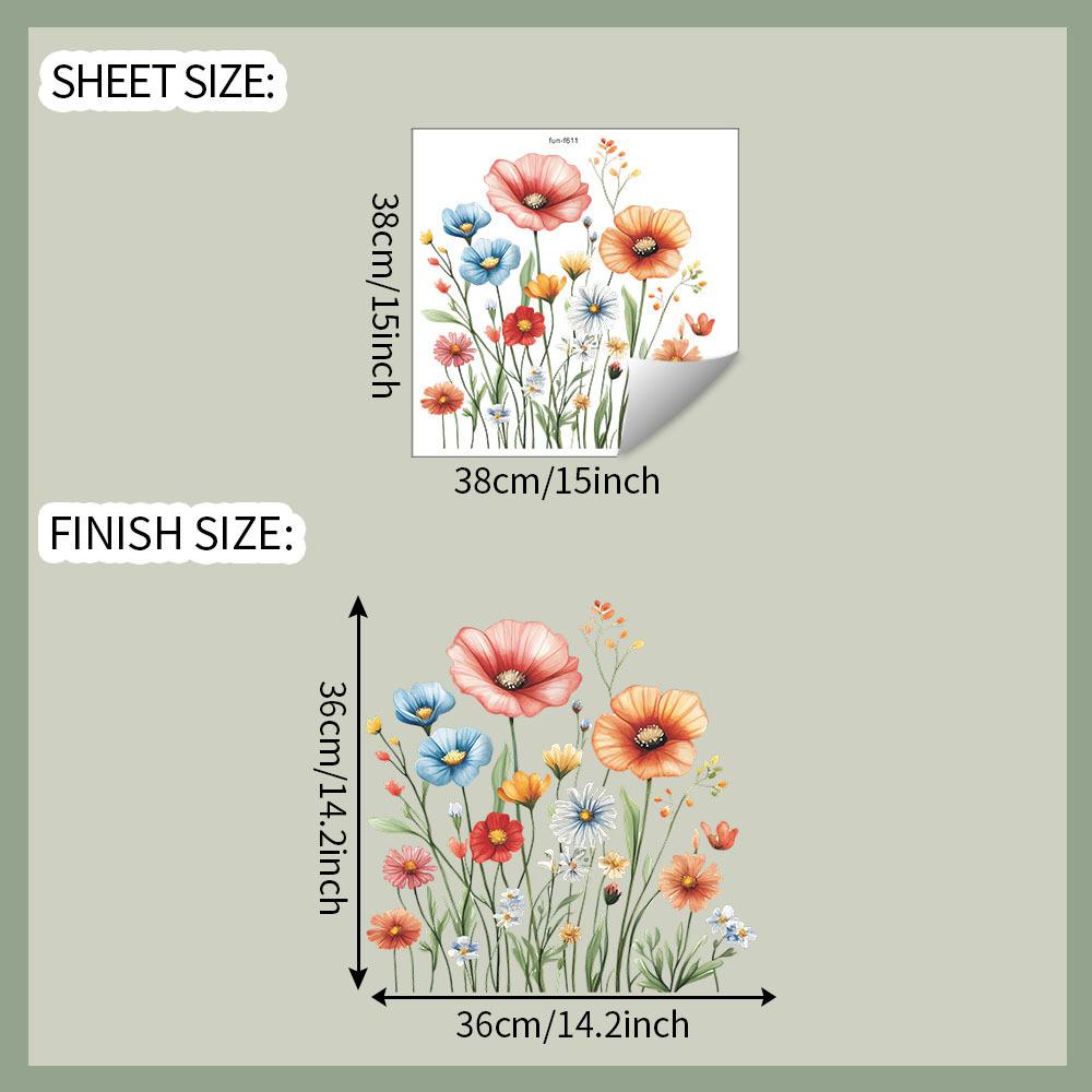 

Painted Poppy Static Cling Window Sticker for Balcony Glass Home Decor 39x39cm разноцветный