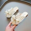 Girl's Lace Mesh Peep Top 2026 Summer New Fashion Children‘s Soft Sole Simple Pearl Bow Covered Toes Princess Shoes for Vacation