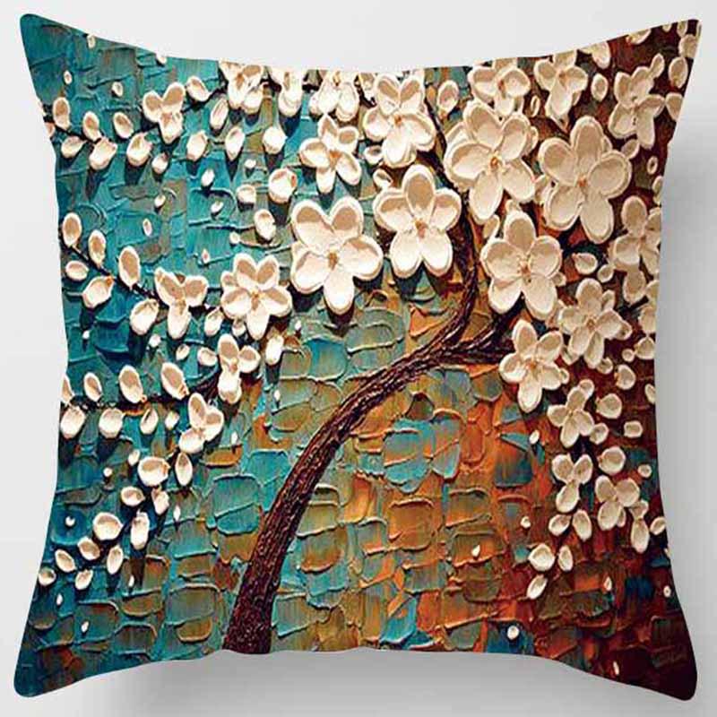 Personalisierte Dreidimensionale Ölgemälde Baum Blumen Baum Kissen Kissenbezug Auto Sofa Bettseite Lendenkissenbezug