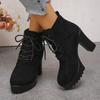 Lace-up High-heeled Boots Plus Size Thick Heels 2025 Winter New Fashion Boots for Women