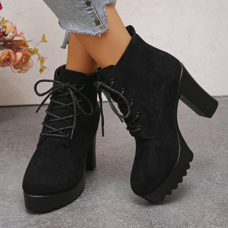 Lace-up High-heeled Boots Plus Size Thick Heels 2025 Winter New Fashion Boots for Women