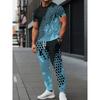 Summer New Men's Short-Sleeved Long Pants Set with 3D Pattern Printing for Street Casual Fashion Soft and Comfortable
