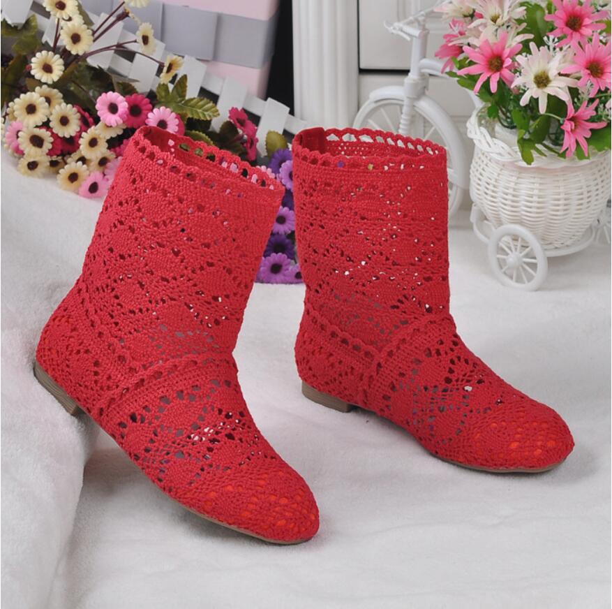 2025 Hollow Boots Shoes Breathable Knit Line Mesh Fashion High Help Summer Women's Boots High To Help Women's Shoes 11 Colors