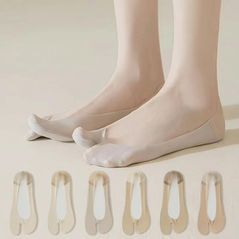 Anti-slip Breathable Invisible Boat Socks Ultra Thin Ice Silk Toe-separated Socks Solid Color Sheer Toe Socks Women Use