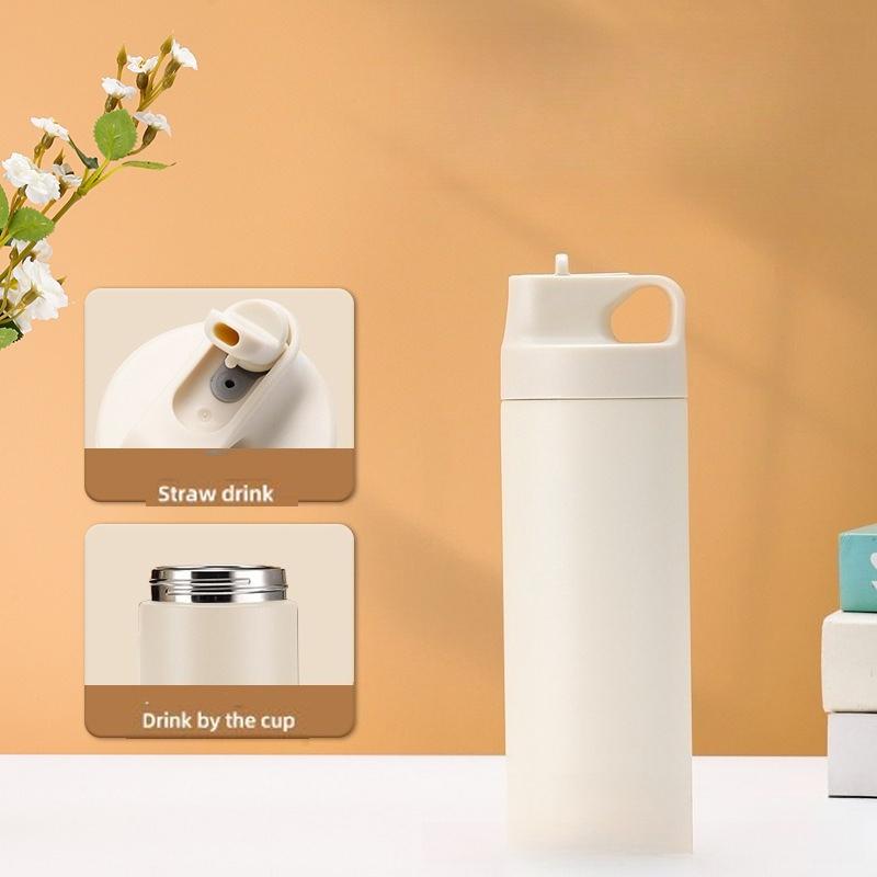 550ML Stainless Steel Insulated Cup Portable Thermos Cup Anti-drop Straw Water Bottle Outdoor Sport Insulated Water Bottle