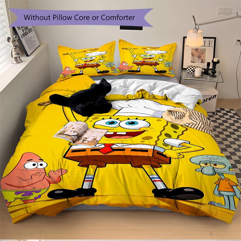 Spongebob Adventure Print 3Pcs Bedding Setduvet Cover With 2 Bedropillowcase Home Birthday Gift