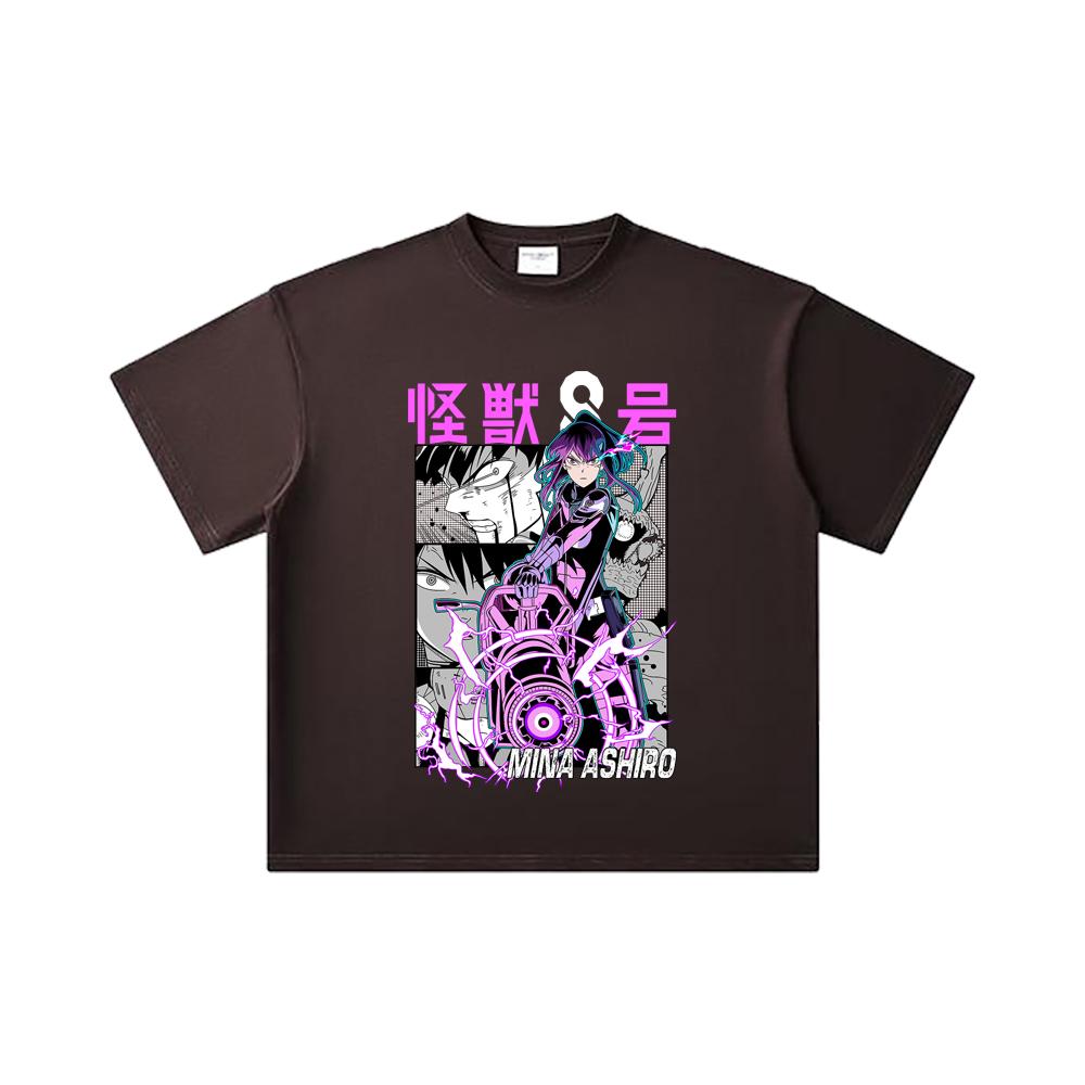 260 GSM Double Yarn 32 Count 100% Cotton Kaiju No 8 V15 Mina Print Unisex Heavy Cotton T Shirt