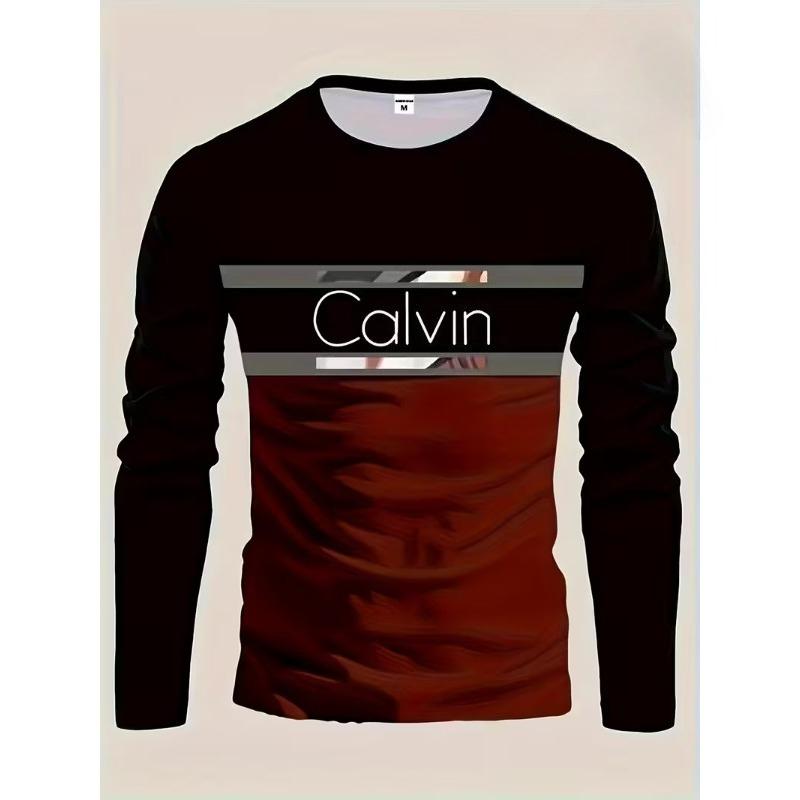 Spring and Autumn Round Neck 3D Printed Top Fashionable Casual Minimalist Long Sleeved Men's T-shirts