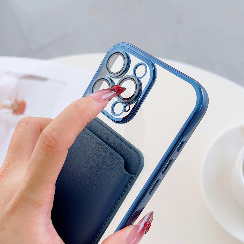 With Leather Card Slot Clear Magnetic Case For iPhone 16E 16 Pro Max 15 14 13 12 11 Lens Film Protection TPU Soft Shockproof for Magsafe Phone Cover
