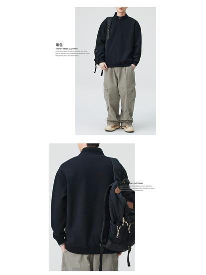 Men's Heavyweight Half-Zip Fleece Hoodie - 2025 American Style, Thickened Loose Fit, Trendy Casual Outerwear