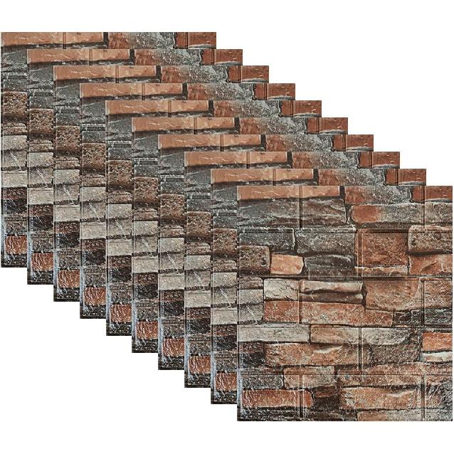 10 Pcs 3D Peel and Stick Foam Wall Panel Stickers, 14 Sq Feet Self Adhesive Faux Stone Decorative Brick Wallpaper Tiles for Home Decor