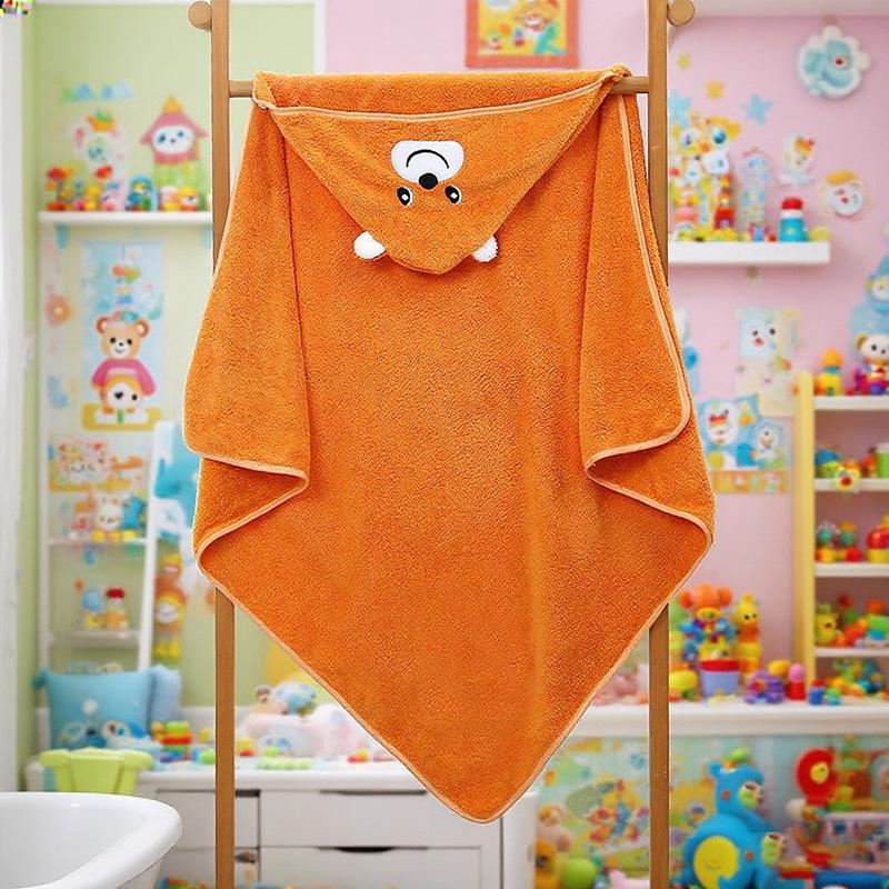 Cartoon Hooded Baby Swaddle & Bath Towel - Coral Fleece, Absorbent, Embroidered, Newborn To Toddler