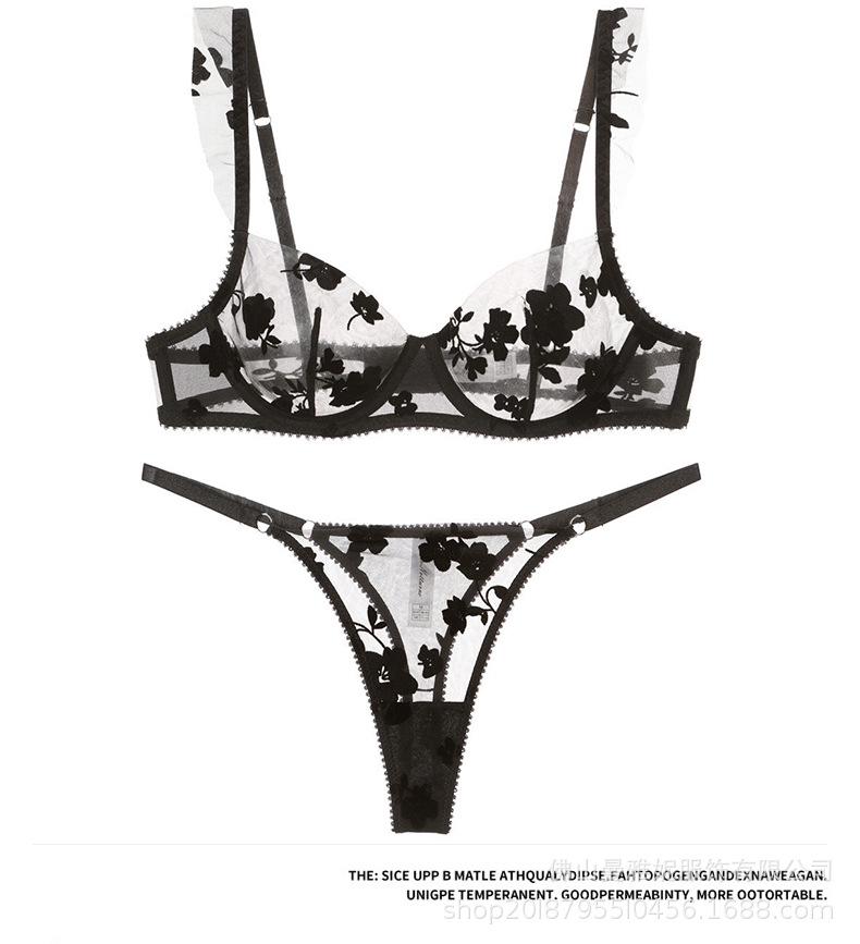 Zestaw Biustonosza Plus Size z Francuskiej Koronki Haftowanej Przezroczysty z Efektem Minimalizującym Illusion