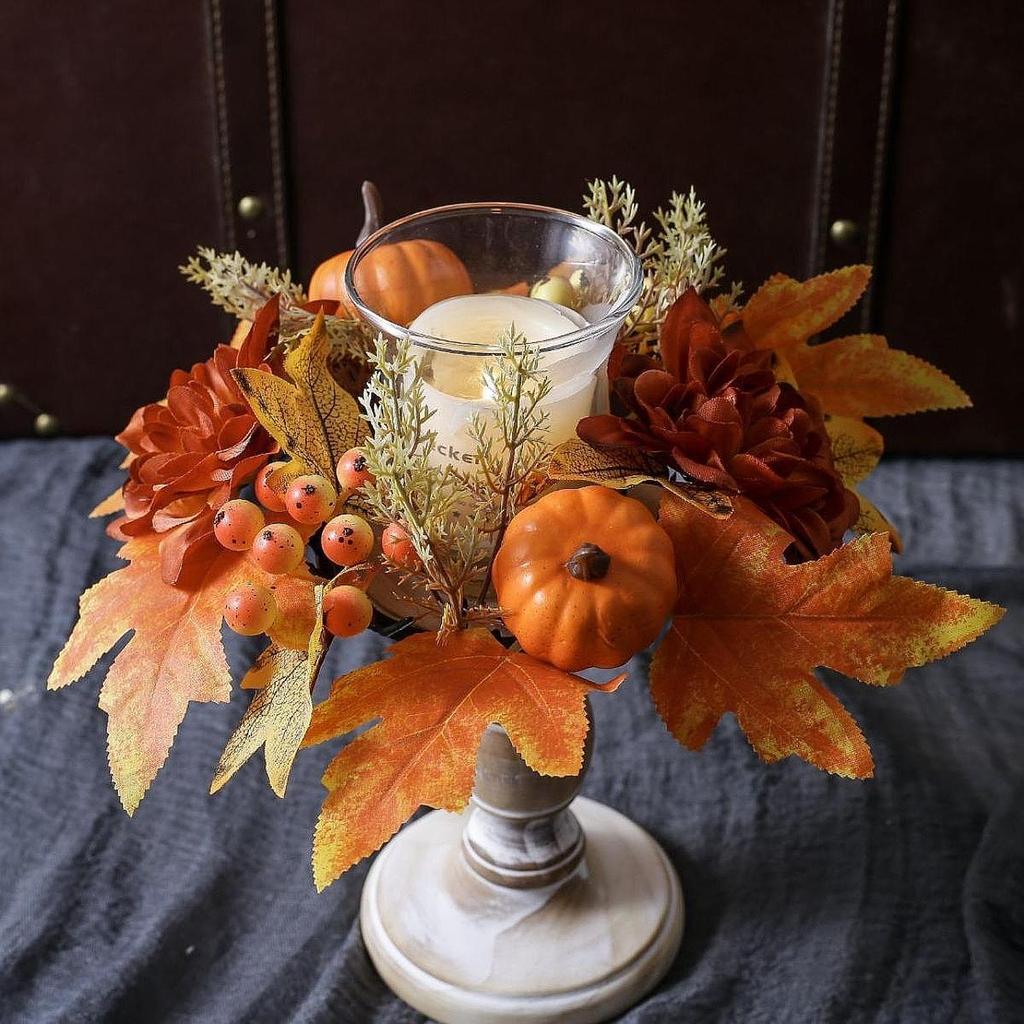 Candle Holder Round Decorative 9.8 inch Decor Garland for Celebration Dining Room Thanksgiving