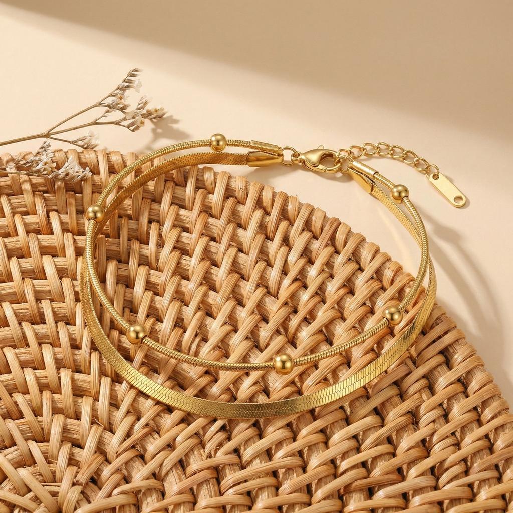Minimalist 316L Stainless Steel Gold Anklet Double Layer Waterproof Foot Chain For Women Beach Party Jewelry