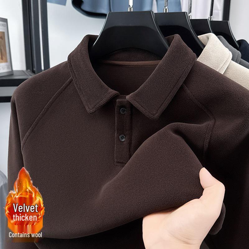 Men's Plus Velvet Thickened Hoodie with Polo Collar - Soft, Warm Autumn/Winter Style