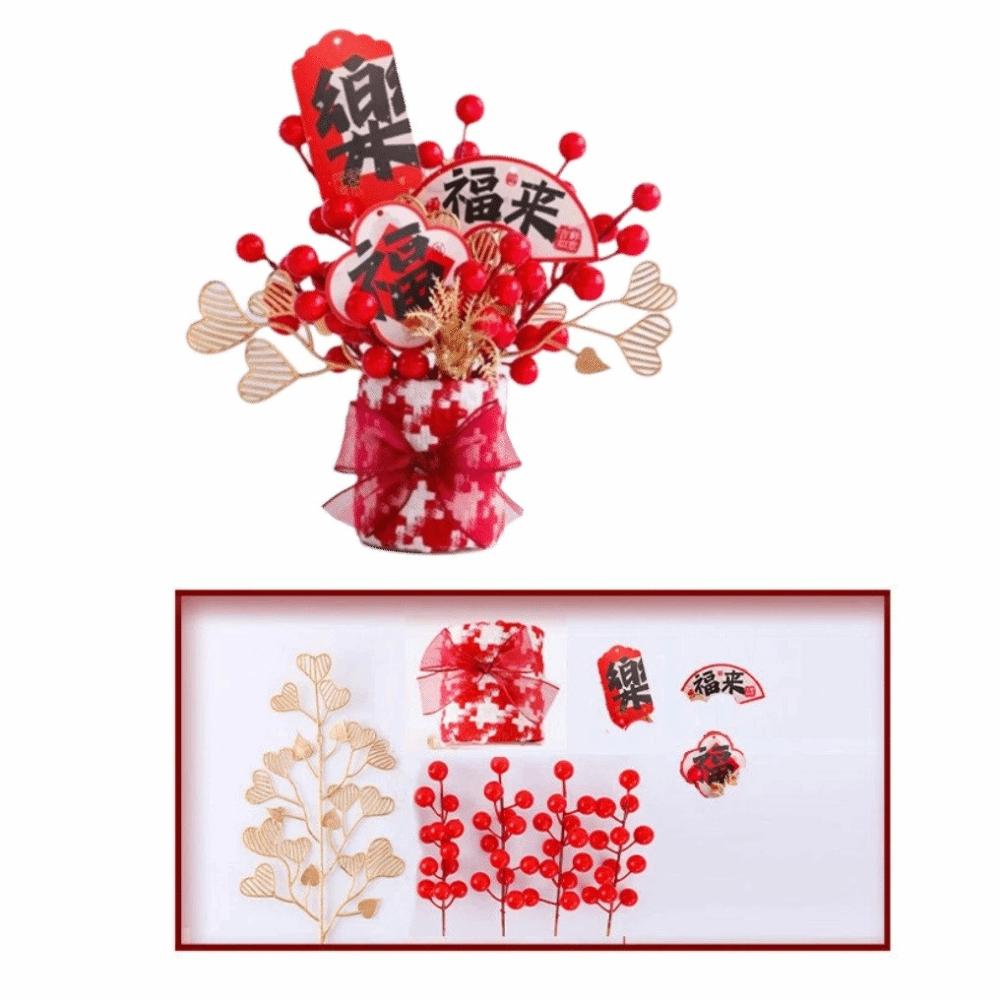 Creative New Year Lucky Decoration Chinese Style Handmade Blessing Flower Bucket Best Blessing Fake Flower Bucket