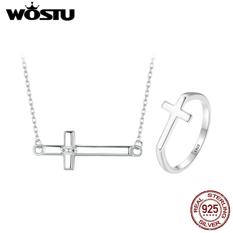 

WOSTU из стерлингового серебра 925 пробы, простое кольцо на палец с крестом для женщин, повседневная одежда, комплект ювелирных изделий, подарок 8