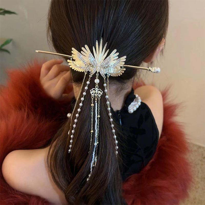 Luxury Chinese Headwear Angel Wing Hairpin Alloy Tassels Hair Sticks Women Daily Hair Clip Sweet Hair Accessories
