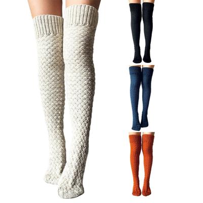 Damen Winter Beinwärmer Zopfmuster Kabelstrick Oberschenkelhohe Stiefelsocken Einfarbig Gedrehte Strickerei Über Knie Lange Strümpfe