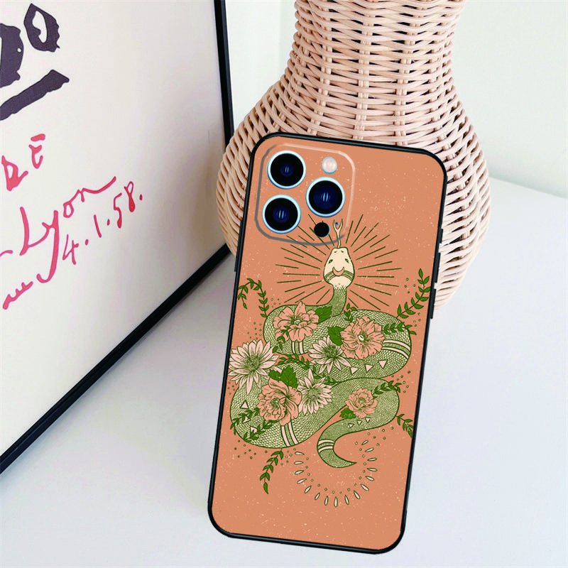 Snake Flower Phone Case For iPhone 16 Pro Max 14 13 12 11 15 17 Pro Max mini 15 16 Plus 16e Back Cover