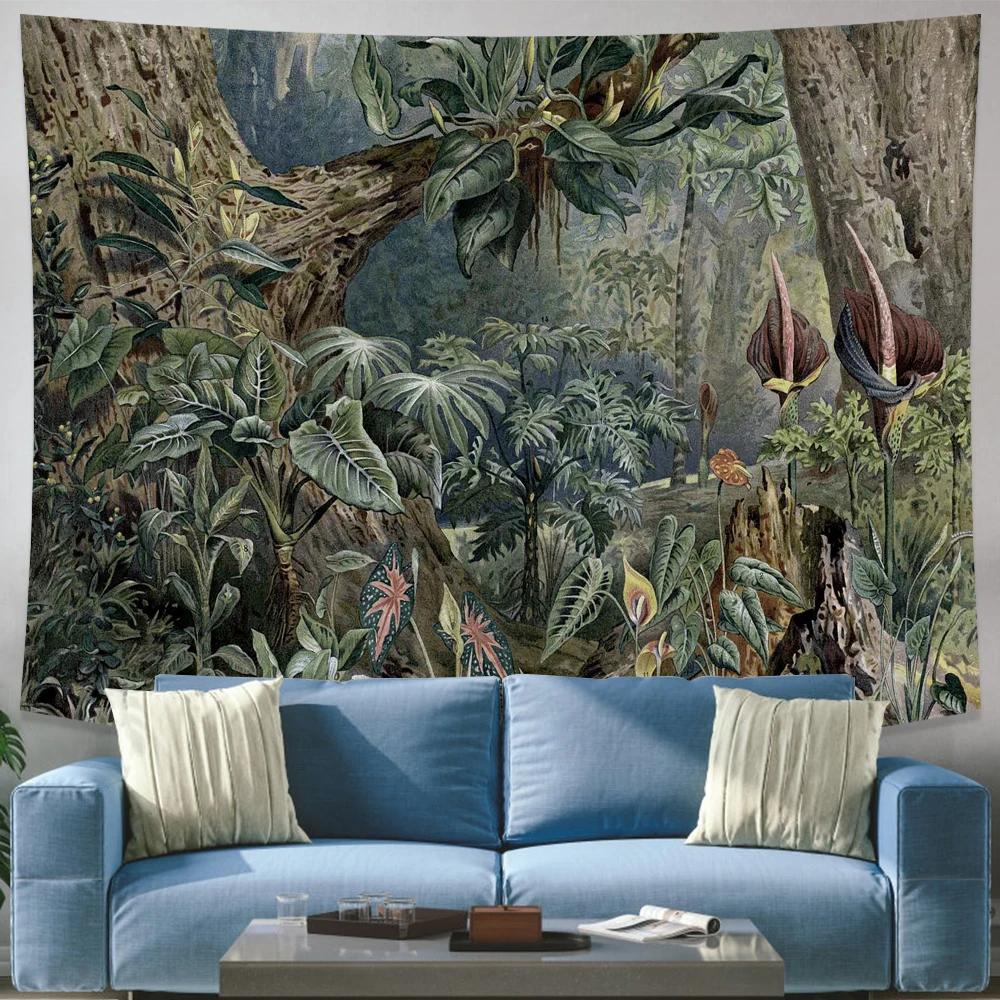Natural Tropical Rain Forest Green Plant Banana Tree Tapestry Wall Hanging Tarot Hippie  Rugs Dorm Decor Blanket