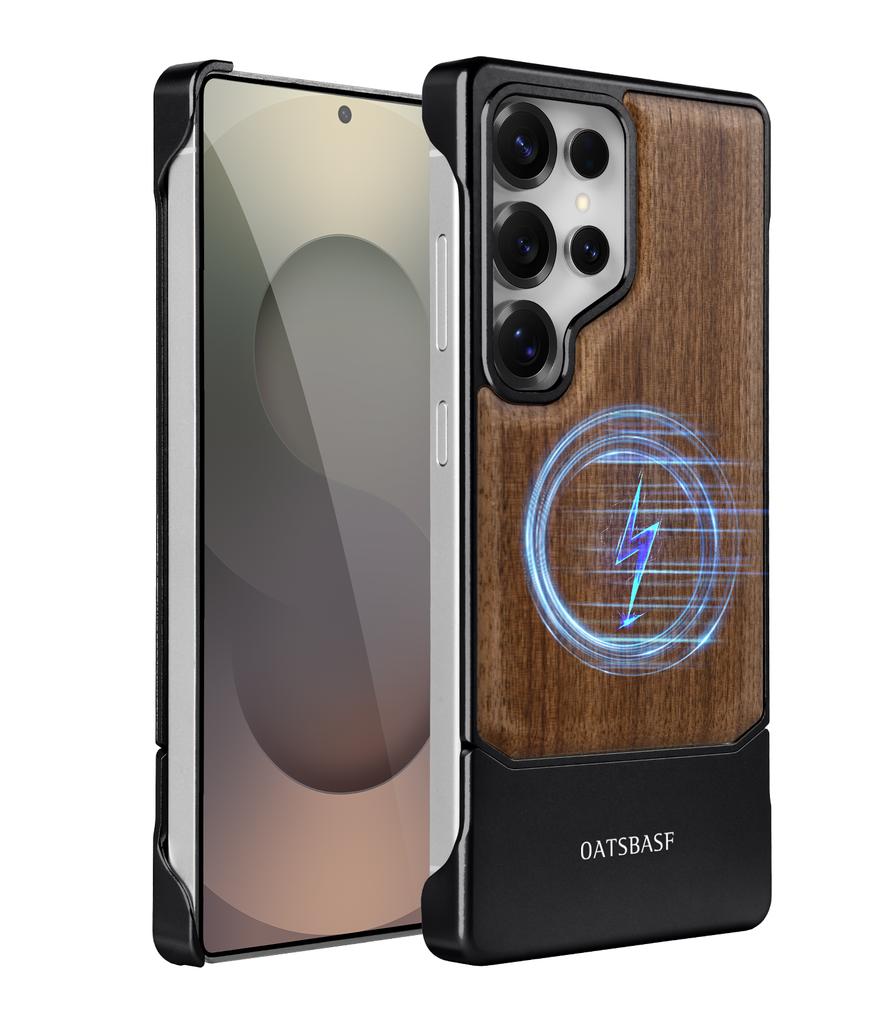 Oatsbasf Solid Wooden Phone Case for Samsung Galaxy S25 Ultra Magnetic Shockproof S25 Ultra Case Metal Frameless Easy To Install